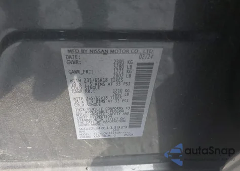 2024 Nissan Murano Sv Intelligent Awd from USA, damaged, VIN 5N1AZ2BS4RC113929